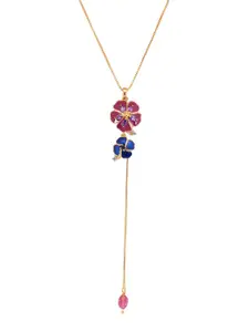 Voylla Cubic Zirconia Gold-Plated Floral Pendants with Chains