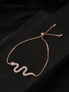 SWASHAA Women Brass Cubic Zirconia Rose Gold-Plated Wraparound Bracelet