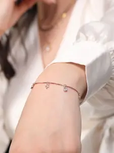 Zavya Women 925 Sterling Silver Cubic Zirconia Rose Gold-Plated Charm Bracelet