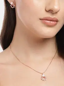 Zavya Women 925 Pure Silver Rhodium Plated Stones & Pearls Studded Pendant Set