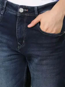 V-Mart Men Solid Cotton Knitted Denim Mid-Rise Slim Fit Heavy Fade Jeans