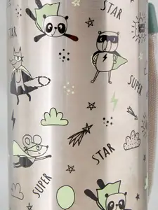 Home Centre Green & Silver-Toned Single Stainless Steel Printed Water Bottle