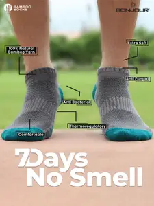 Bonjour Pack of 3 Men Ankle Length Odor Free Breathable Bamboo Cotton Socks