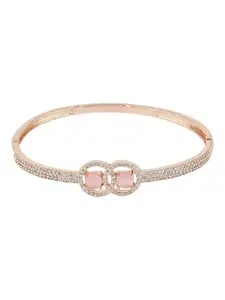 I Jewels Women Cubic Zirconia American Diamond Rose Gold-Plated Bangle-Style Bracelet