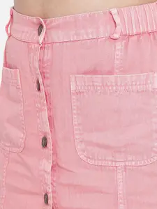 CHEMISTRY Denim Flared Straight Mini Skirt