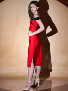 Womenue Women Off-Shoulder Sheath Midi Dress