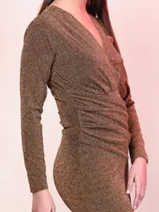 Womenue V-Neck Long Sleeves Sheath Mini Dress