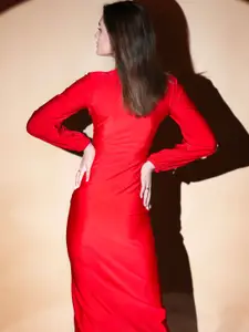 Womenue Square Neck Bodycon Midi Dress