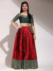 Fabcartz Women Embroidery Semi-Stitched Lehenga & Unstitched Blouse With Dupatta
