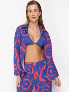 Trendyol Printed Shirt-Collar Night suit