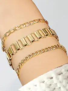 DressBerry Set of 3 Gold-Plated Link Bracelets