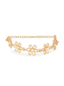 Zaveri Pearls Gold-Plated Beaded Embellished Flowers Wraparound Bracelet