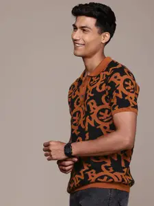 WROGN Typography Printed Polo Collar Pure Cotton Slim Fit T-shirt