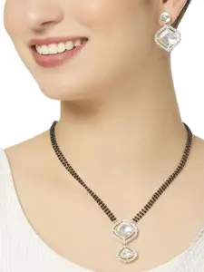 OOMPH Artificial Stones and Beads Kundan Mangalsutra With Earrings