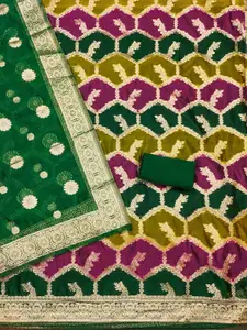 Ishin Floral Woven Design Zari Organza Unstitched Dress Material