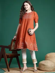 Sangria Geometric Print Embroidered Yoke Gota Detailed A-Line Kurta