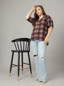 Curvy Lane Standard Cuban Collar Tartan Checked Casual Shirt