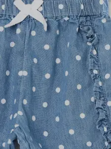 Juniors by Lifestyle Girls Geometric Printed Ruffle Details Mid-Rise Cotton Denim Shorts