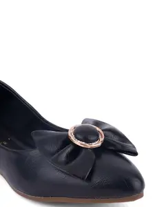 DressBerry Black Pointed Toe Ballerinas with Bow Flats