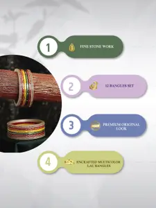 Adwitiya Collection Set Of 12 Leaf Printed Stone Studded Bangles