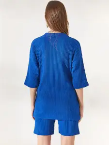 Olalook Ribbed Striped Round Neck T-Shirt & Shorts Co-Ords