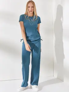 Olalook Self Design Round Neck Top With Trouser