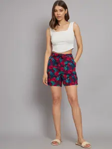 NoBarr Women Floral Printed Mid-Rise Regular Fit Casual Shorts