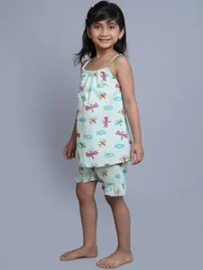 BAESD Girls Conversational Printed Shoulder Straps Pure Cotton Top With Shorts