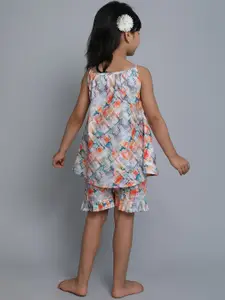 BAESD Girls Abstract Printed Shoulder Straps Pure Cotton Top With Shorts