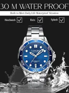 LONGBO Men Stainless Steel Bracelet Style Straps Analogue Watch Long-83446-Silver-Blue-01