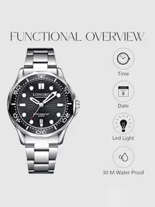 LONGBO Men Embellished Dial & Stainless Steel Bracelet Style Straps Analogue Watch