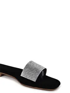 Shoestail Embellished Open Toe Flats