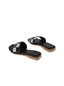 Shoestail Embellished Open Toe Flats