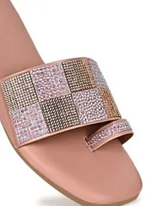 Shoestail Embellished Open Toe Flats