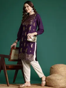 Sangria Women Ethnic Motifs Foil Print Pure Cotton Kurta