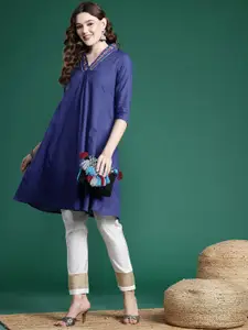 Sangria Mirror Embroidered Gota Patti Detailed Pure Cotton A-Line Kurta