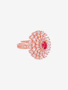Kushal's Fashion Jewellery Rose Gold-Plated Cubic Zirconia Studded Finger Ring