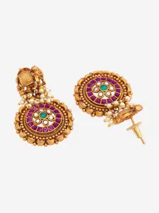 Kushal's Fashion Jewellery Gold-Plated Stone-Studded Beaded Classic Antique Drop Earrings