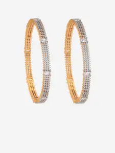 Kushal's Fashion Jewellery Set Of 2 Rhodium-Plated CZ-Studded Bangles