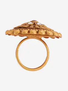 Kushal's Fashion Jewellery Gold-Plated Ruby Stone Studded Finger Ring