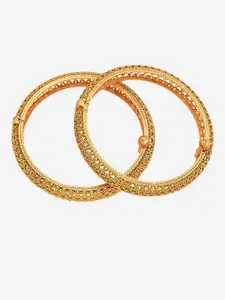 Kushal's Fashion Jewellery Set Of 2 Gold Plated Antique Bangles