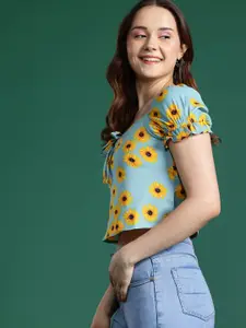 DressBerry Floral Print Puff Sleeve Smocked Top