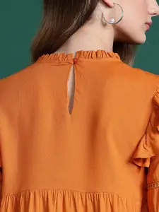 DressBerry Puff Sleeves Lace Inserts Ruffled Top