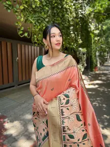 DEVATITHI Woven Design Zari Silk Blend Paithani Saree