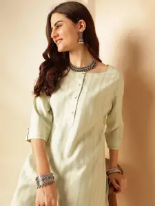 Anouk Cream Striped Dobby A-Line Kurta