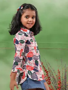 Sangria Girls White Floral Printed Pure Cotton Shirt Style Tops