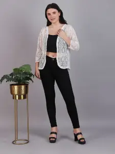 Dressitude Self Design Cotton Open Front Shrug