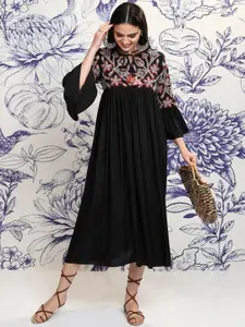 Vishudh Women Floral Embroidered Tiered Maxi Midi Dress