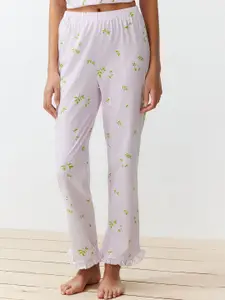 Trendyol Floral Printed Lapel Collar Pure Cotton Night suit