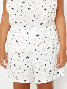 Trendyol Plus Size Conversational Printed Shoulder Straps Night suit